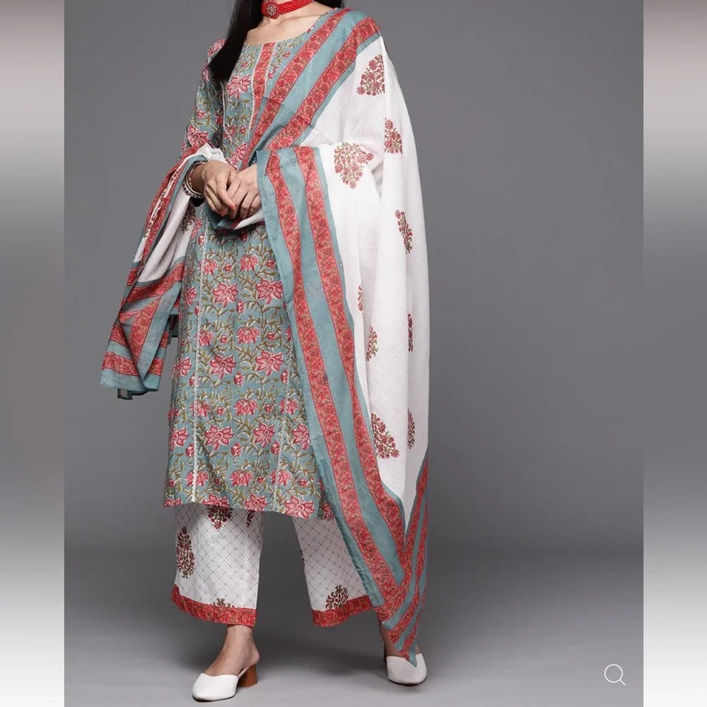 Libas Printed Cotton Straight Kurta with Palazzos & Dupatta | NWOT - Picture 5 of 17